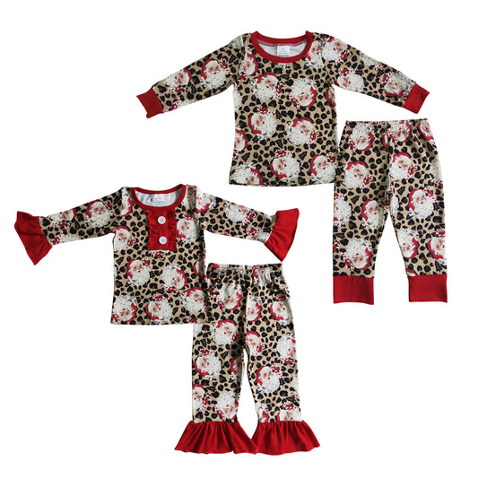 Baby Sibling Christmas Santa Leopard Long Sleeve Pajama Set