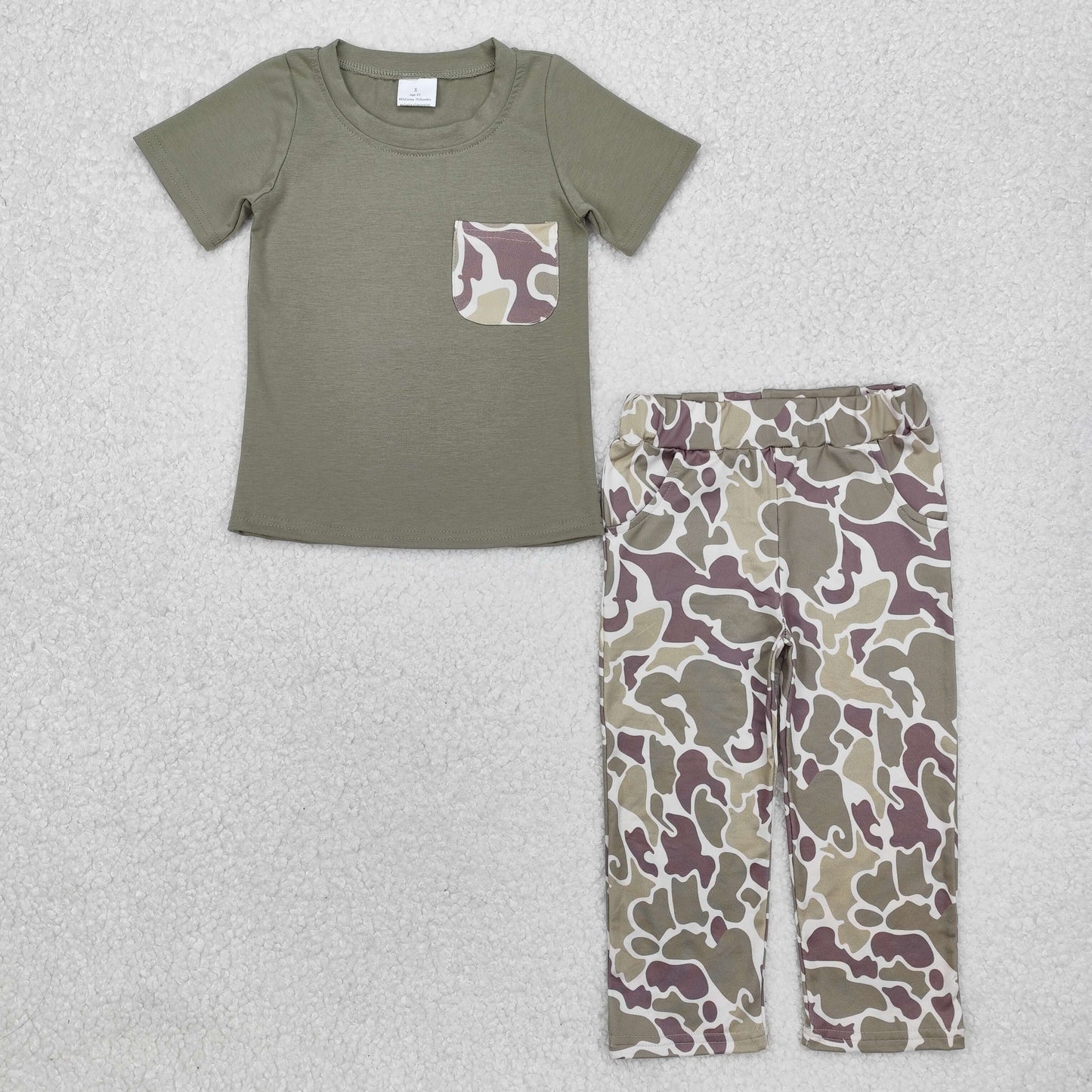 Toddler Boys Green Top Camo Pants Outfit