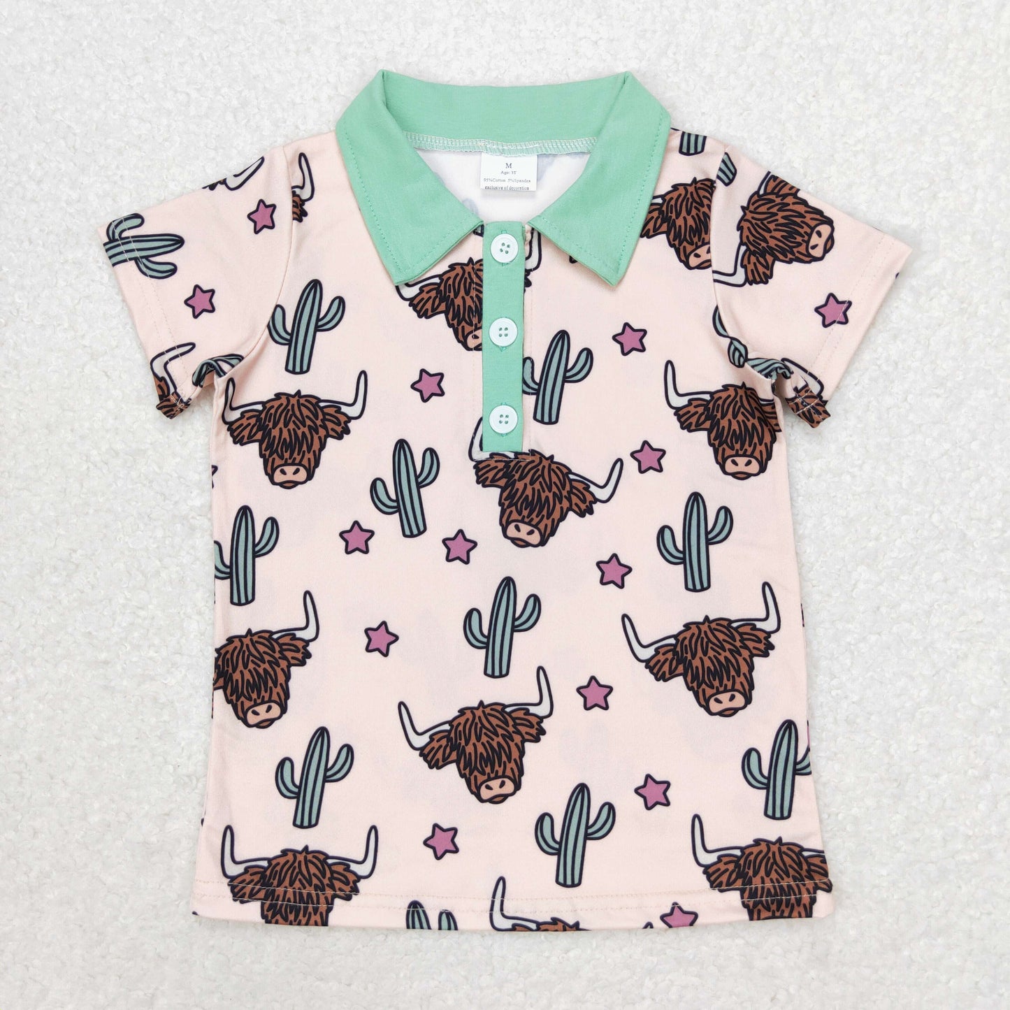 Baby Boys Short Sleeve Western Cow Cactus Shirts tops