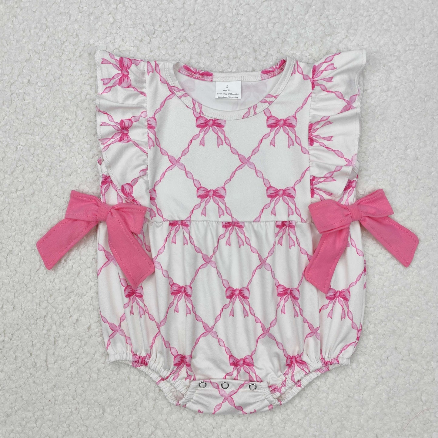 Baby Girls Pink Bow  Bubble Romper