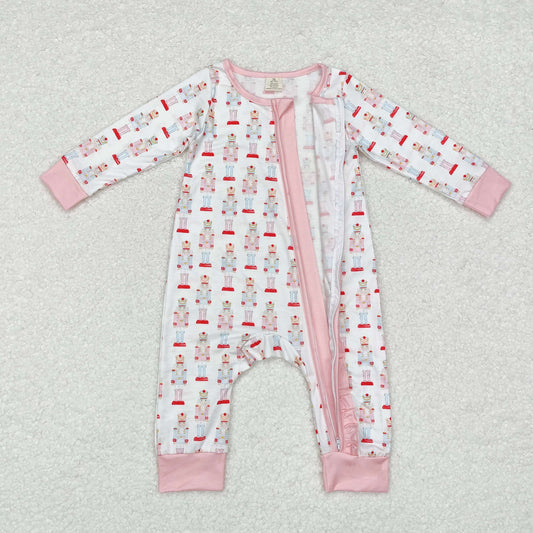 LR1185 Baby Girls Christmas Soldier Pink Bamboo Romper