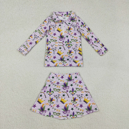 GLD1415 Baby Girls Mardi Gras Pullover With Skort Active Set