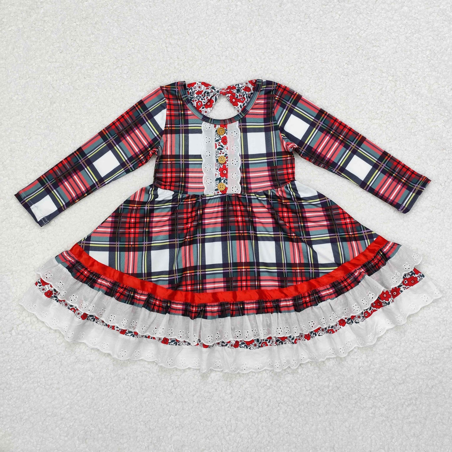 Toddler Baby Girls Chrismtmas Green Red Plaid Long Sleeve Dress