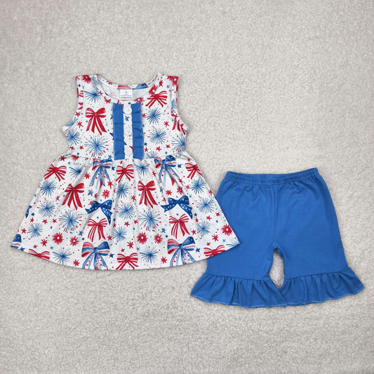 Baby Girls July 4th Fire Flag Bow Shorts Set