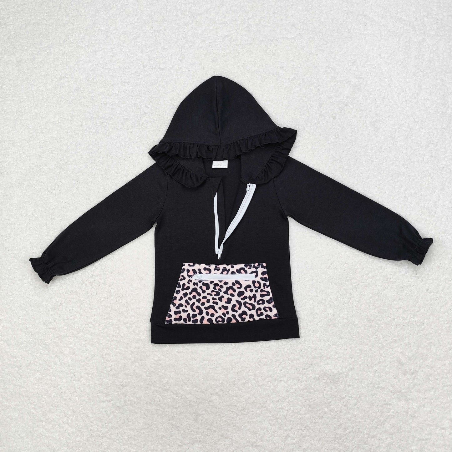 Baby Girls Sister Long Sleeve  Leoaprd Hoodie Top With Zipper