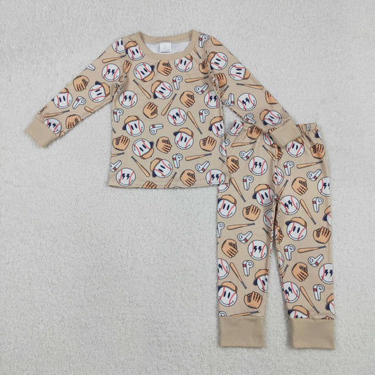 BLP1346 Baby Boys Baseball Happy Face Long Sleeve Pajama Set