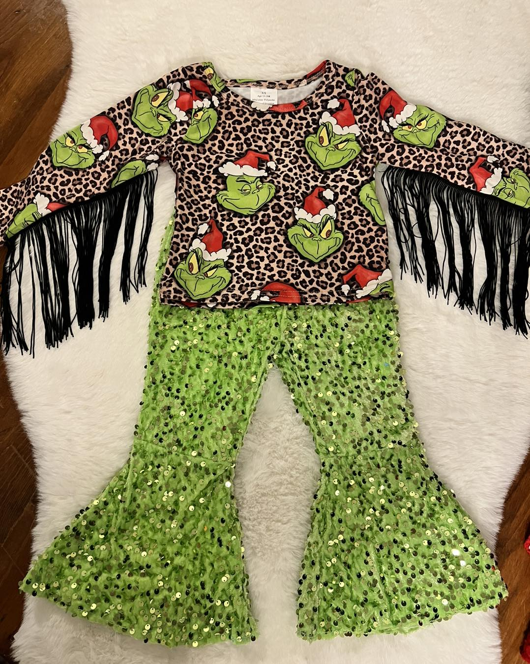 Baby Girls Christmas Santa Top Green Sequin Pants Outfit