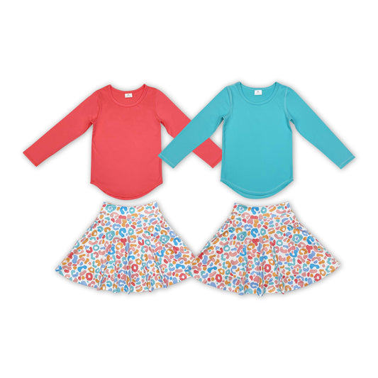 Sister Sibling Active Wear Top Fall Colorful Leopard Skirts Yoga Clothes Sets