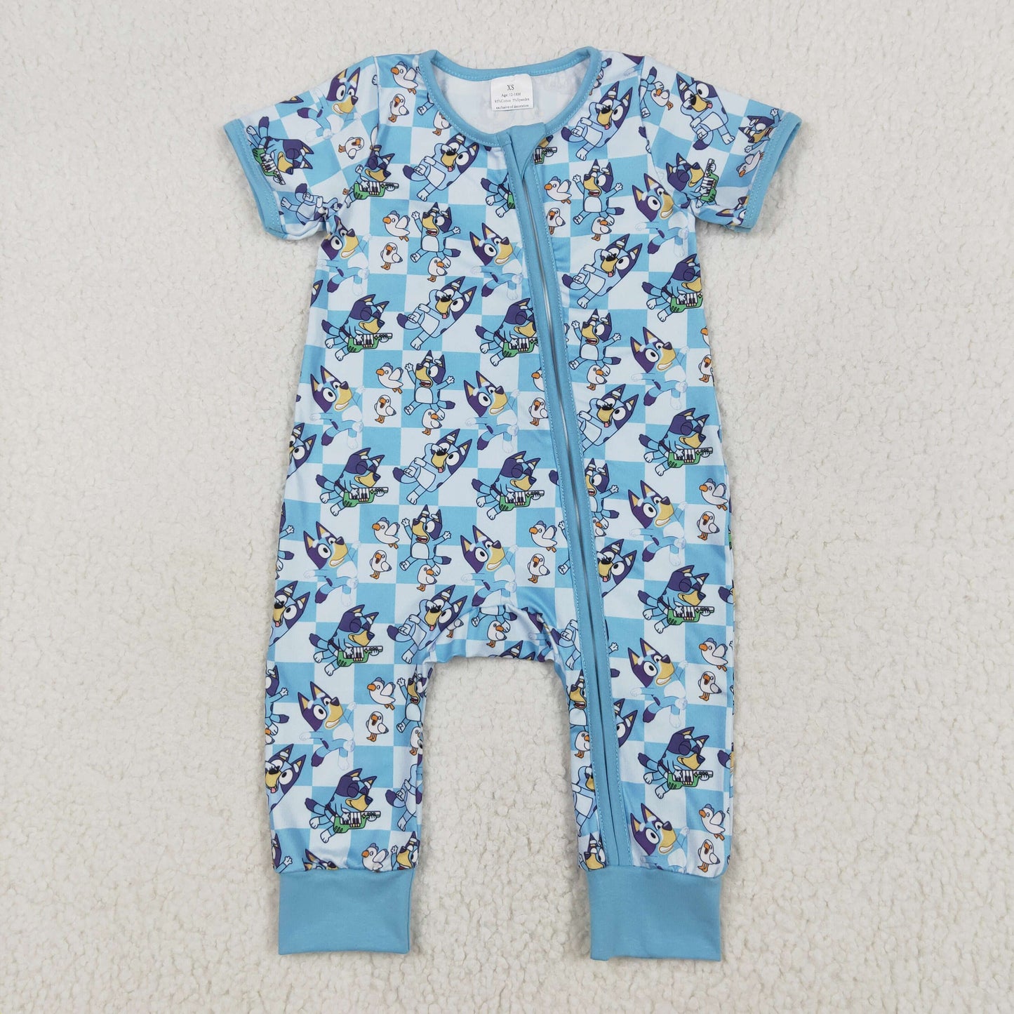 Baby Boys Blue Short Sleeves Cartoon Blue Dogs Print Zipper Romper