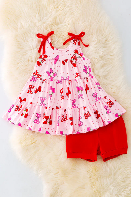 Baby Girls Bow Print Shorts Set Pre-order 3 MOQ