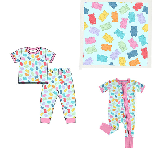 Sibling Baby Girls Colorful Bear Pajama Set and Romper Preorder