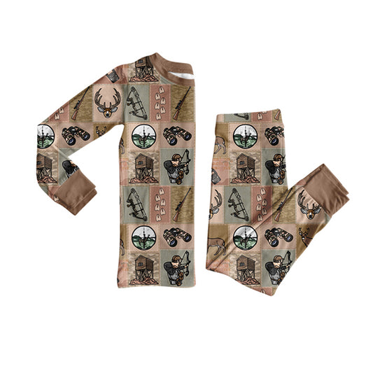 20 MOQ Preorder Baby Boys Hunting Brown Long Sleeve Bamboo Pajama Set