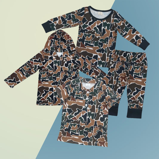 Sibling Baby Boys Brown Camo Pajama Outift/Top