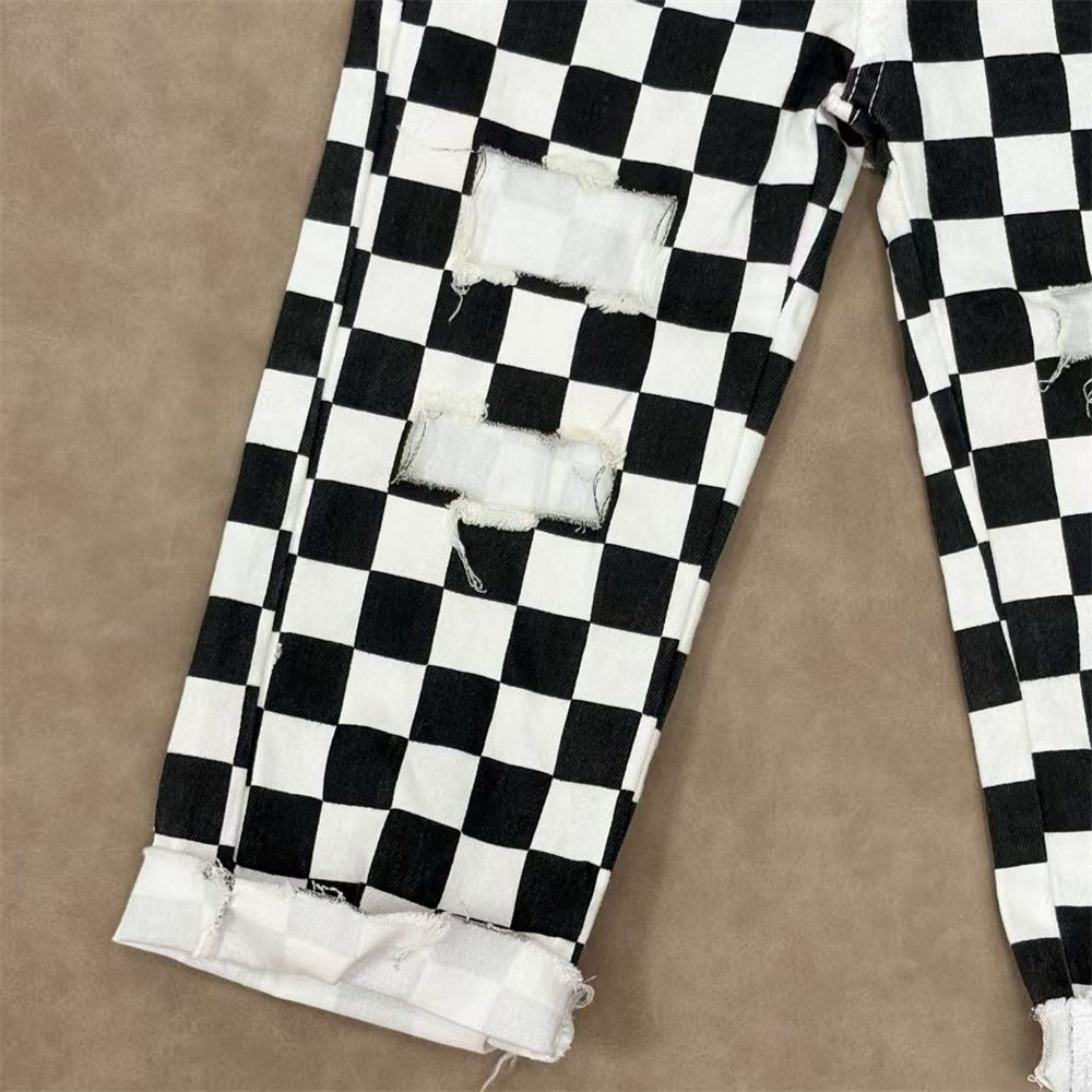 Baby Boys Applique Mallard Duck Green Top With Black Checked Denim Pants