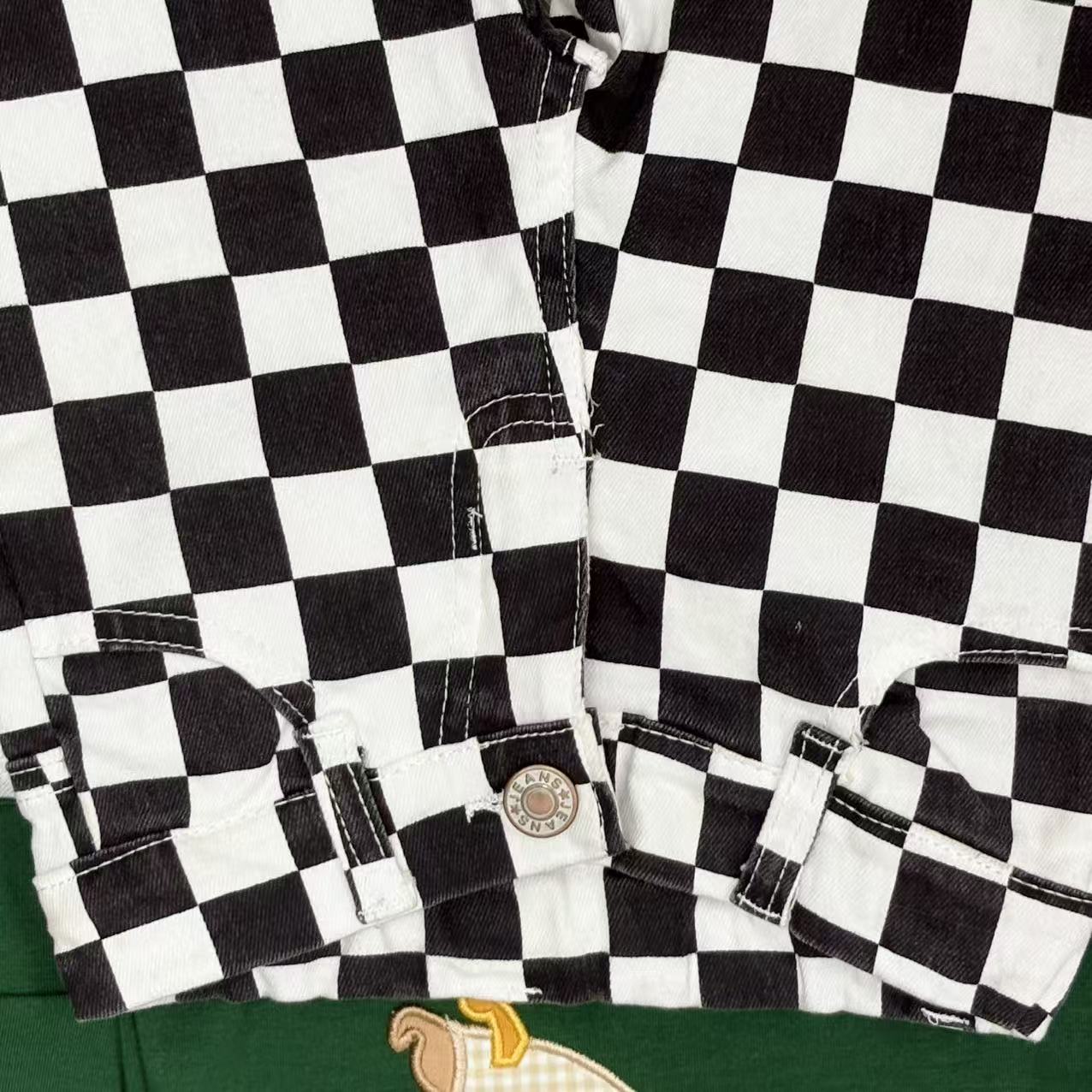 Baby Boys Applique Mallard Duck Green Top With Black Checked Denim Pants