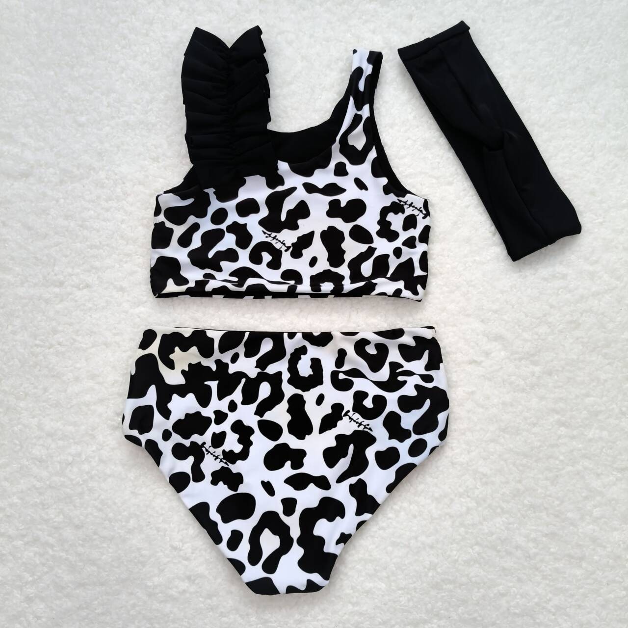 S0224 Baby Girls White Black Color Leopard Swimsuit Set