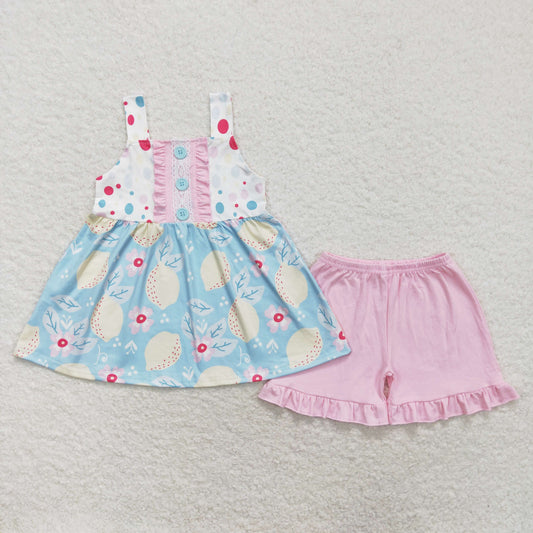 Summer Baby Girls Lemon Top Pink Shorts Set