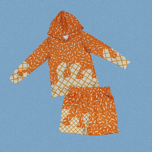 Kids Boys Orange Ice Cream Drip Hoodie Top With Shorts Outfit