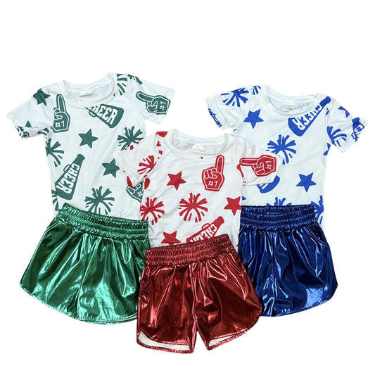 Kids Girls Sibling Summer Cheer Top Leather  Shorts Set
