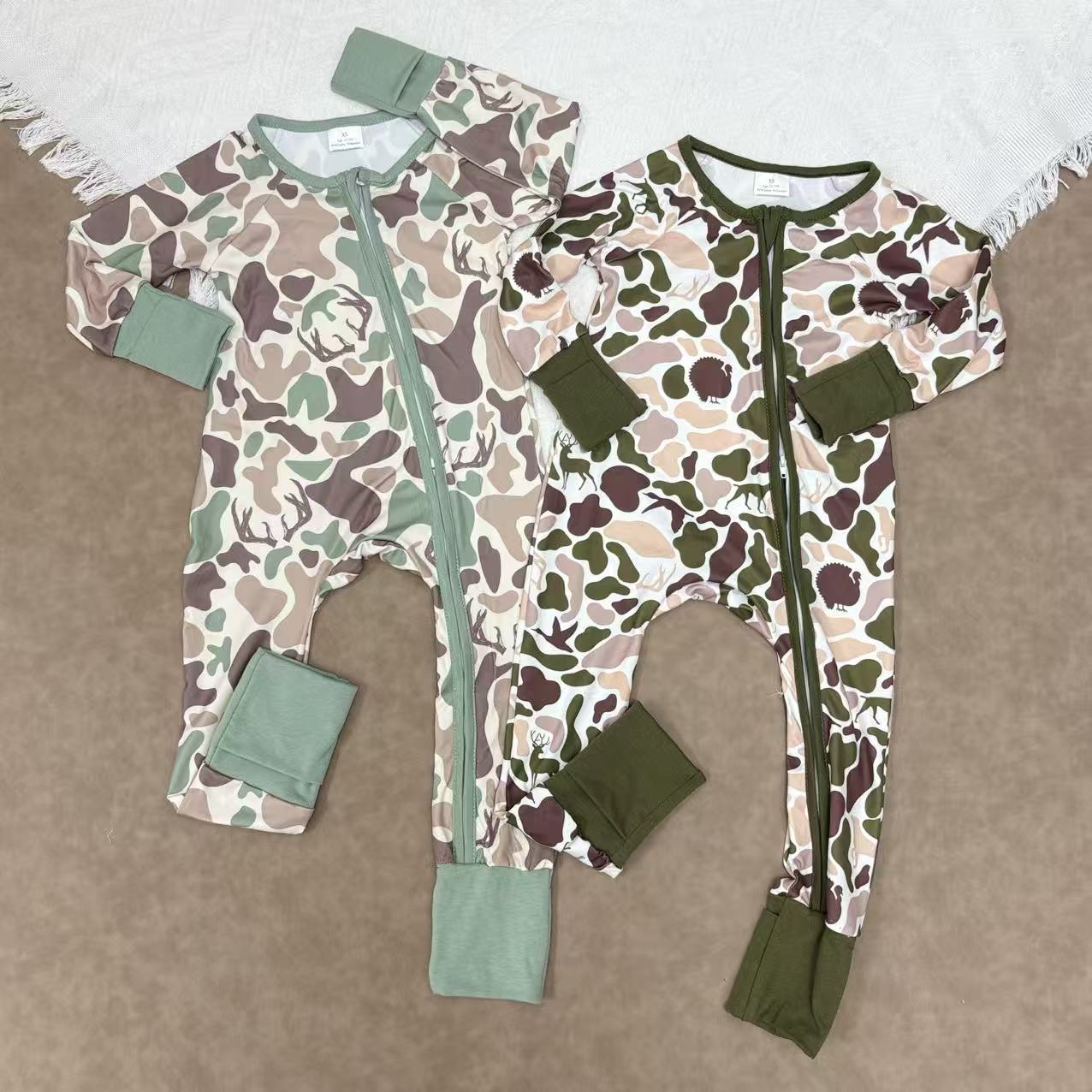 Sibling Baby Boys Camo Long Sleeve Footie Romper With Zippy