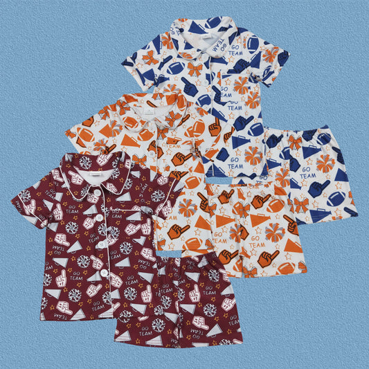 SIbling Baby Girls Sport Go Team Buttons Top With Shorts Pajama Set