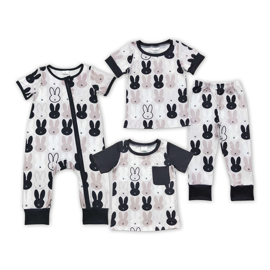 Sibling Baby Boys Short Sleeves Black White Bunny Set Shirts And Rompers