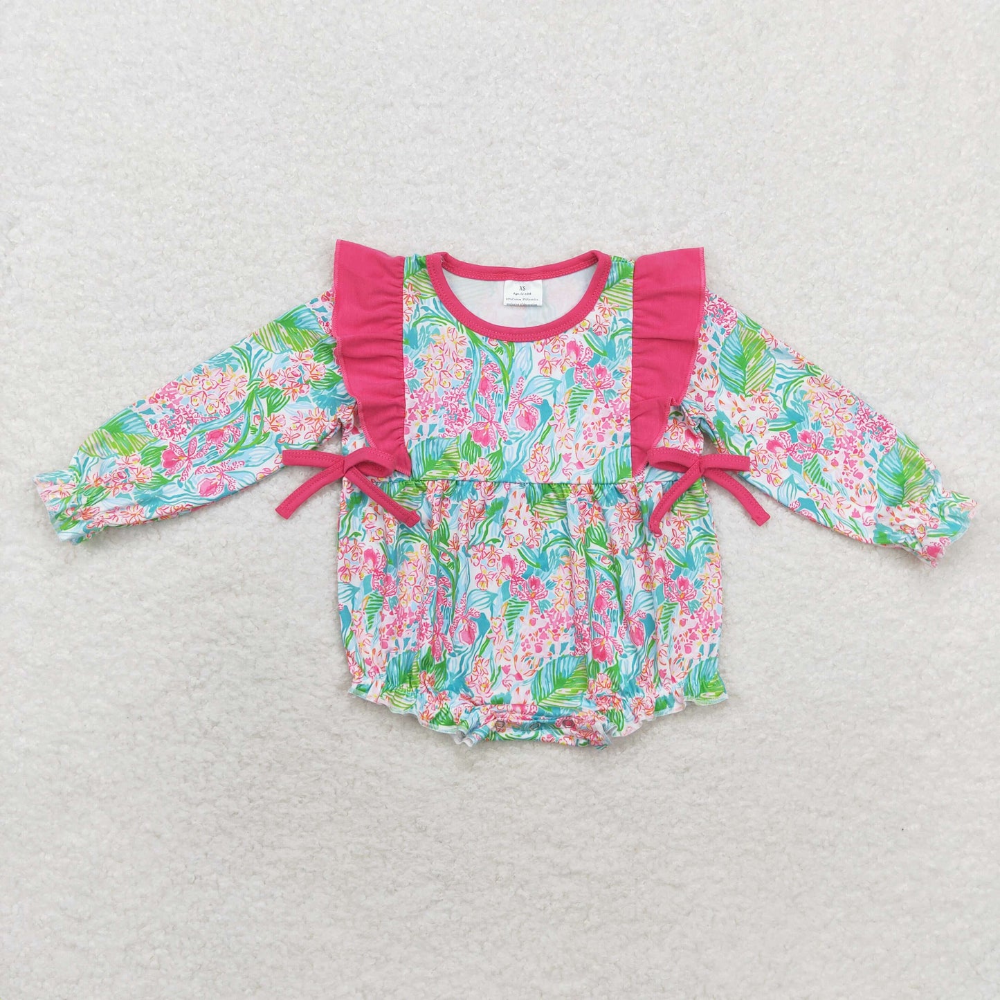 Baby Girls Colorful Tropical Print Long Sleeve Romper