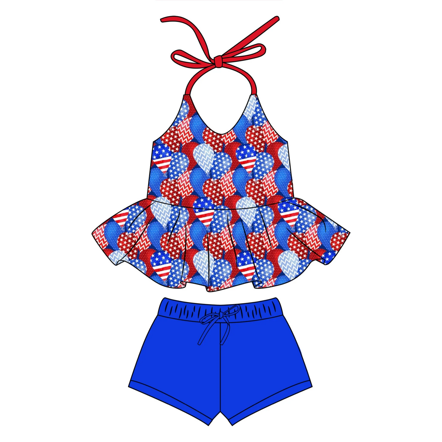 (5MOQ) Baby Girls  July 4th Balloon Shorts Outfit Summer Pre-order