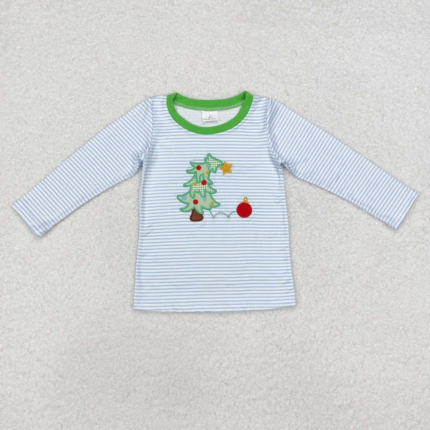 Baby Boys Christmas Tree Blue Striped Long Sleeve Top