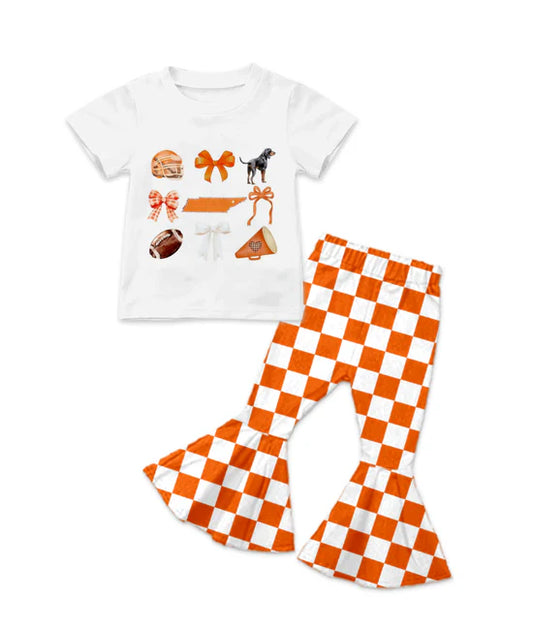 Preorder 5 MOQ Baby Girls Football Team Tennessee Bell Bottom Pants Outfit