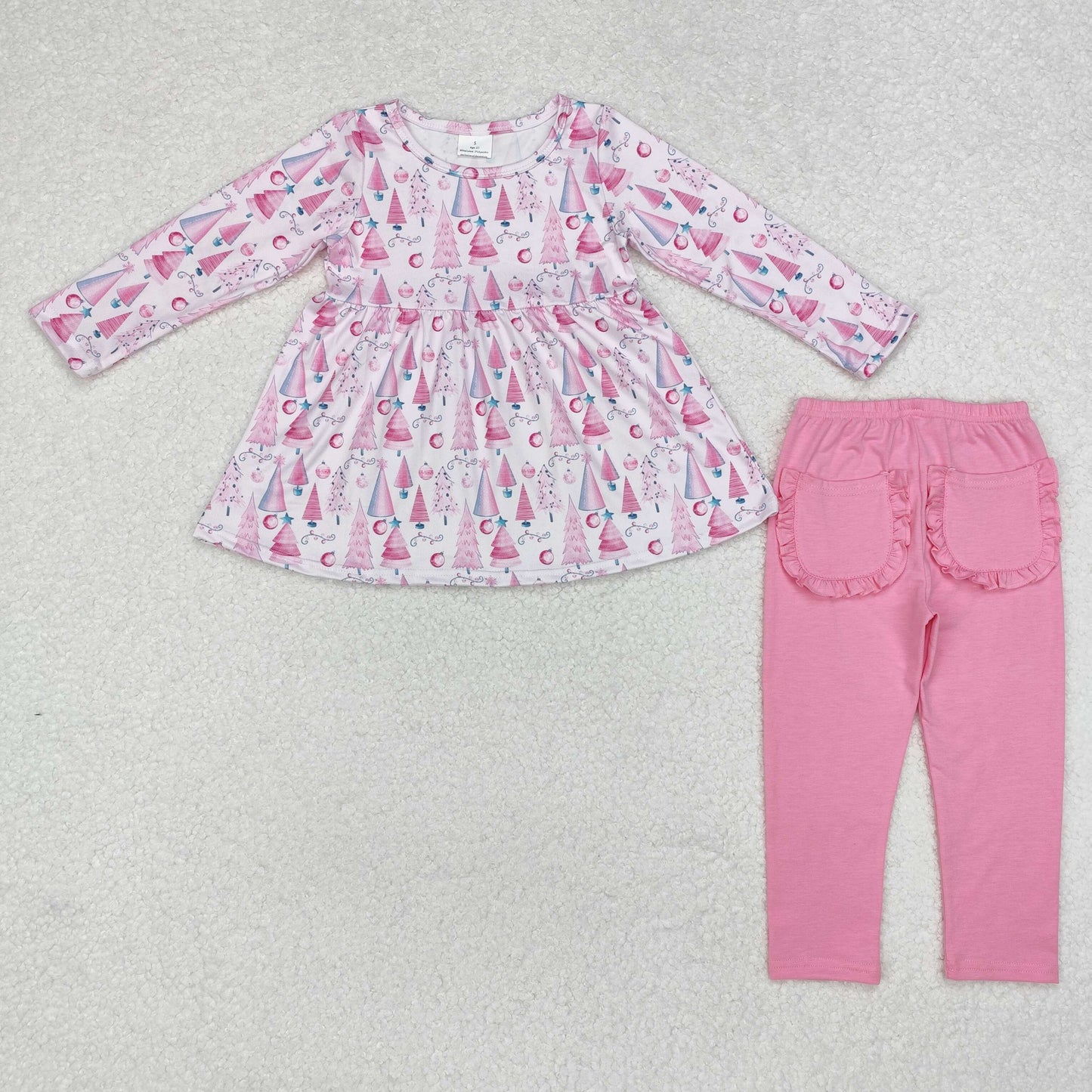 Baby Girls Christmas Tree Pink Outfit  With Pocket