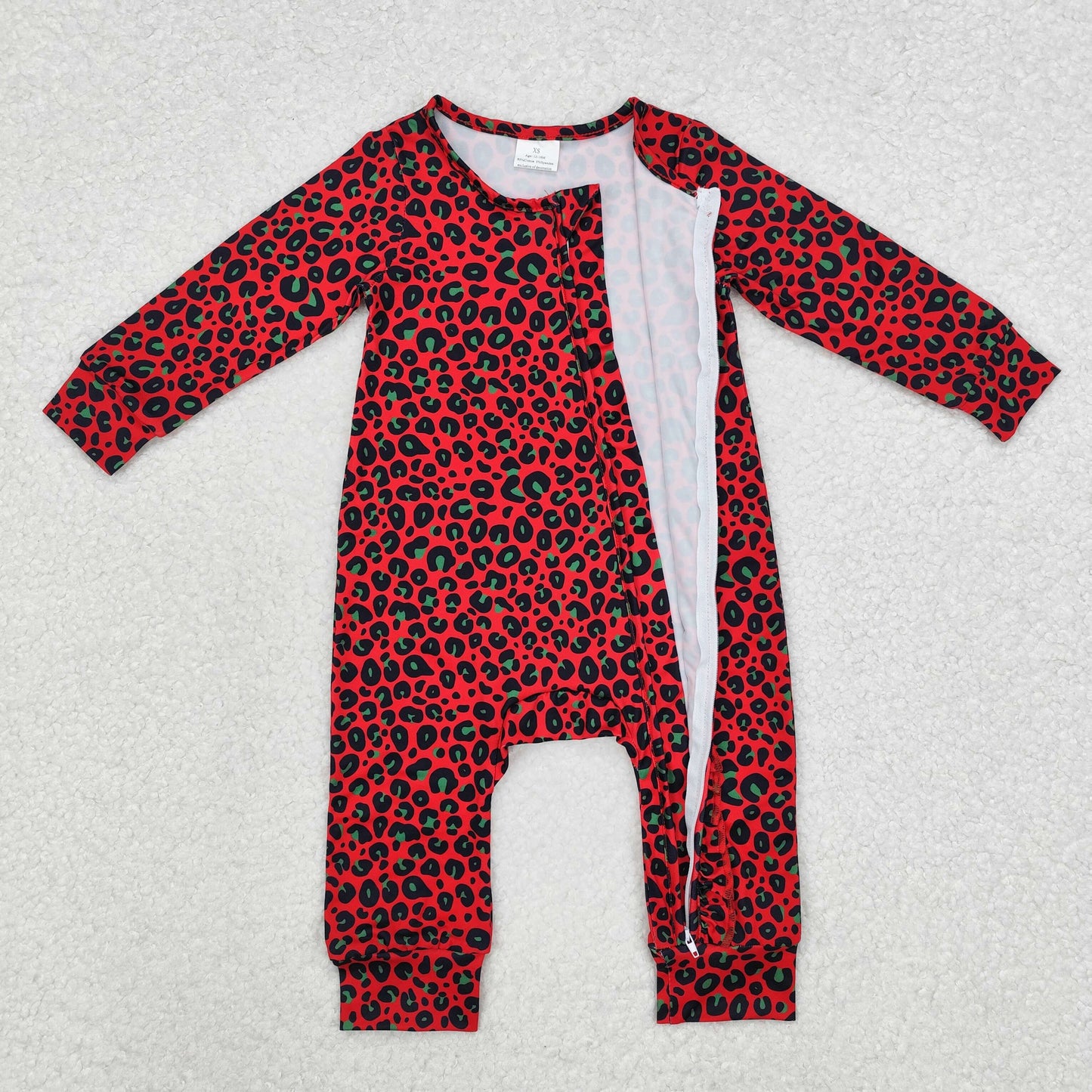 LR1962 Baby Girls Christmas Green Leopard Zippy Romper