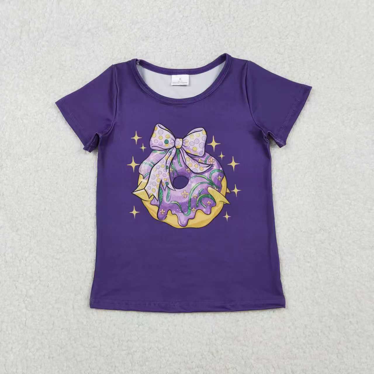Sibling Baby Girls Mardi Gras Purple Short Sleeve T-shirt Top