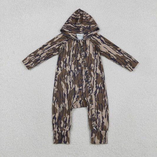 LR2814 Baby Boys Bottomland Camo Long Sleeve Zipper Hooded Romper