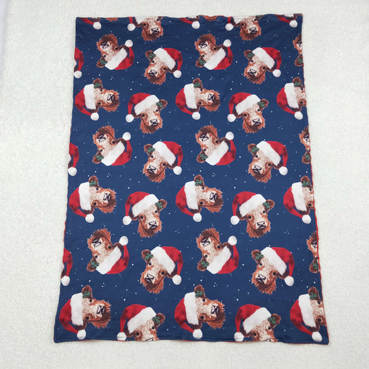 BL0088 Baby  Girls Christmas Cow In Navy  Blanket