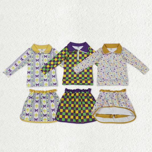 Sibling Baby Girls Mardi Gras Pullover Top With Skirt Active Yoga Set