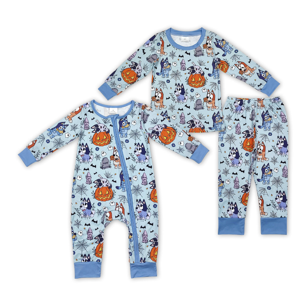 Baby Boys Brother Cartoon Dog Halloween Pumpkin Pajama and Romper