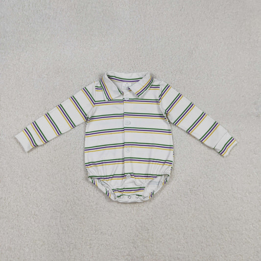 LR2880 Baby Boys Striped  Long Sleeve Romper