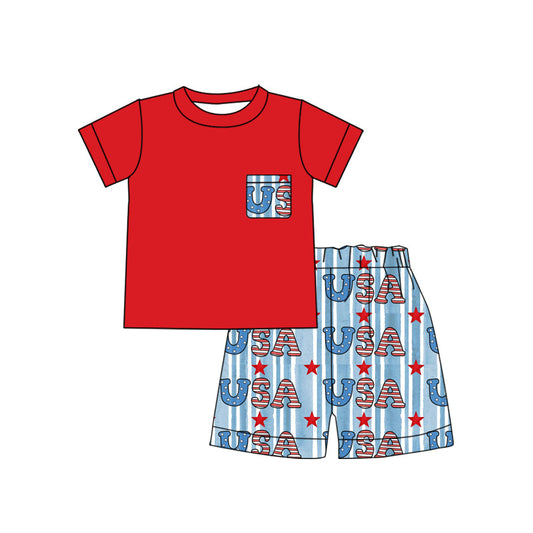 Summer Baby Boys July 4th USA  Shorts Set (MOQ 3 )