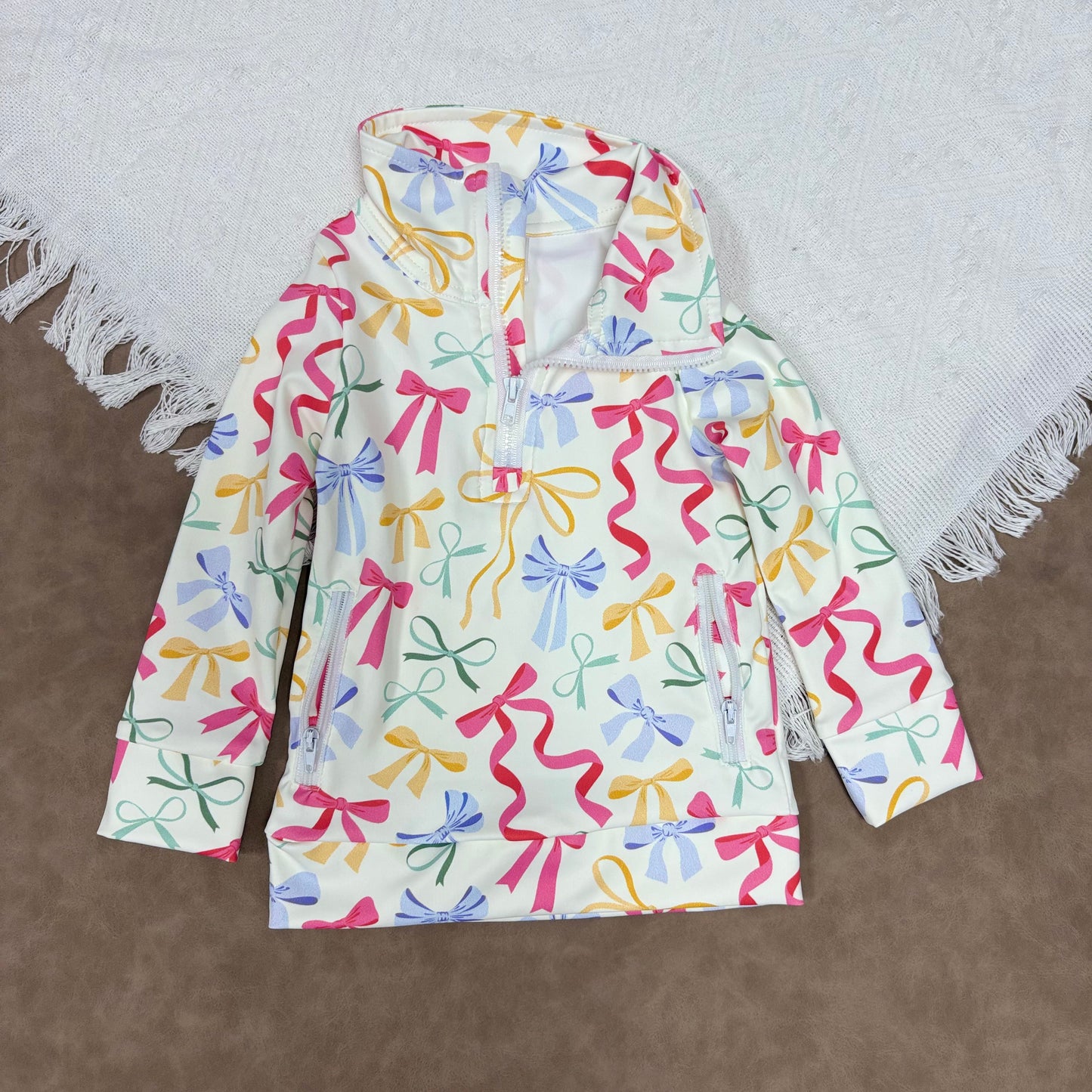 Sibling Toddler Girls Bow Floral Camo Long Sleeve Zipy Active Yoga Top With Pocket