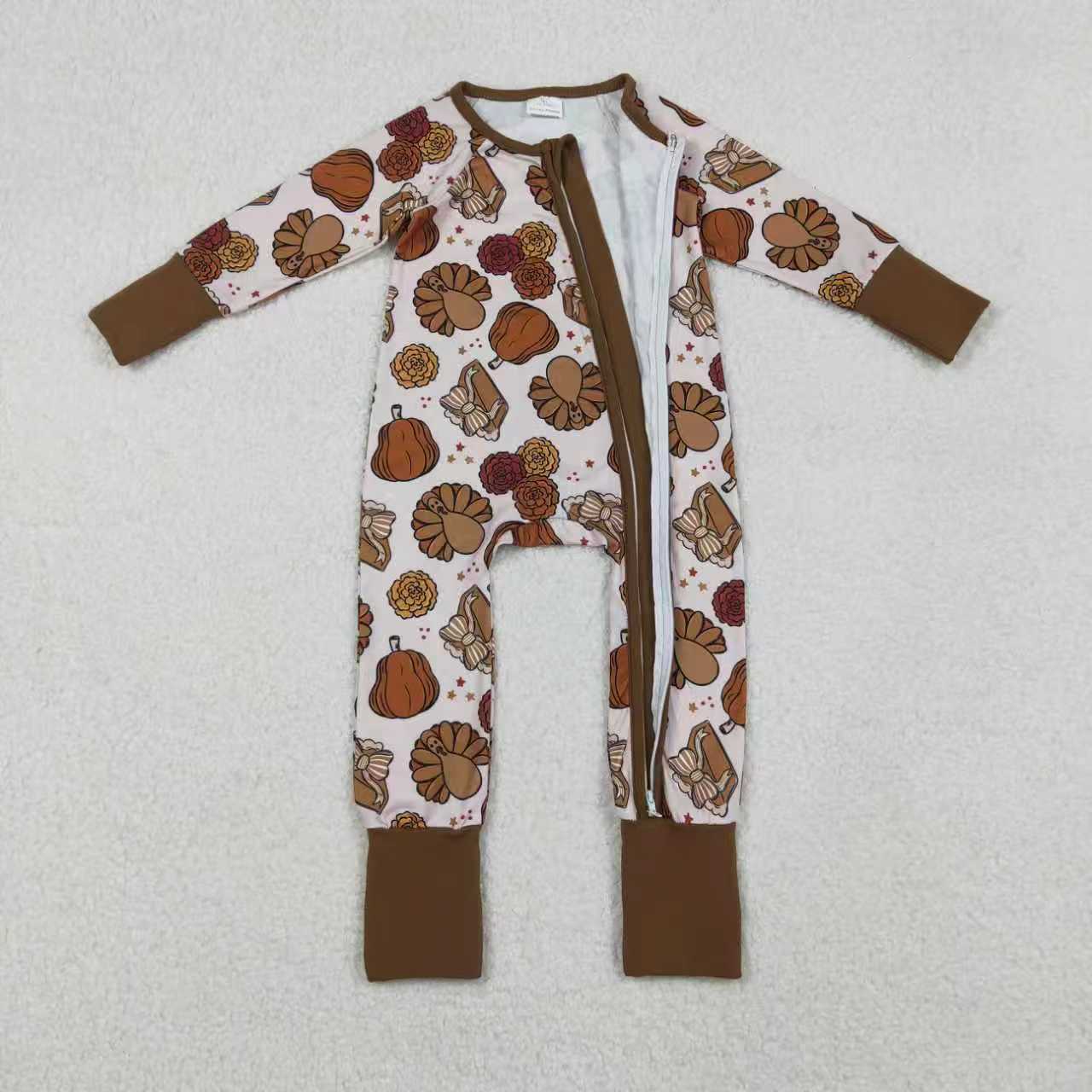 Sibling Girls Turkey Pie Pumpkin Pajama Set /Footed Romper