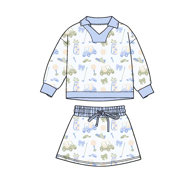 Preorder , 5 MOQ Baby Girls Golf Long Sleeve Top With Shorts Set