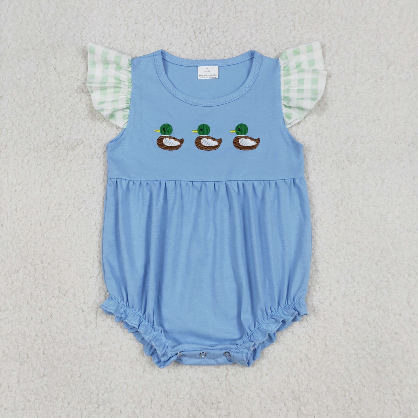 Sibling Baby Girls Embroidery Mallard Duck Gingham Shorts Set and Romper
