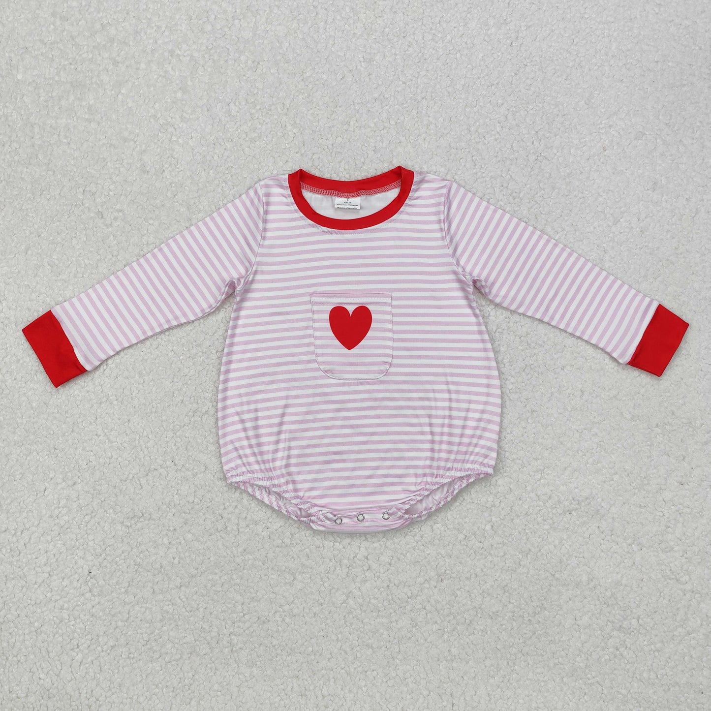 Baby Girls Pink Striped Heart Long Sleeve Bubble Valentines Romper