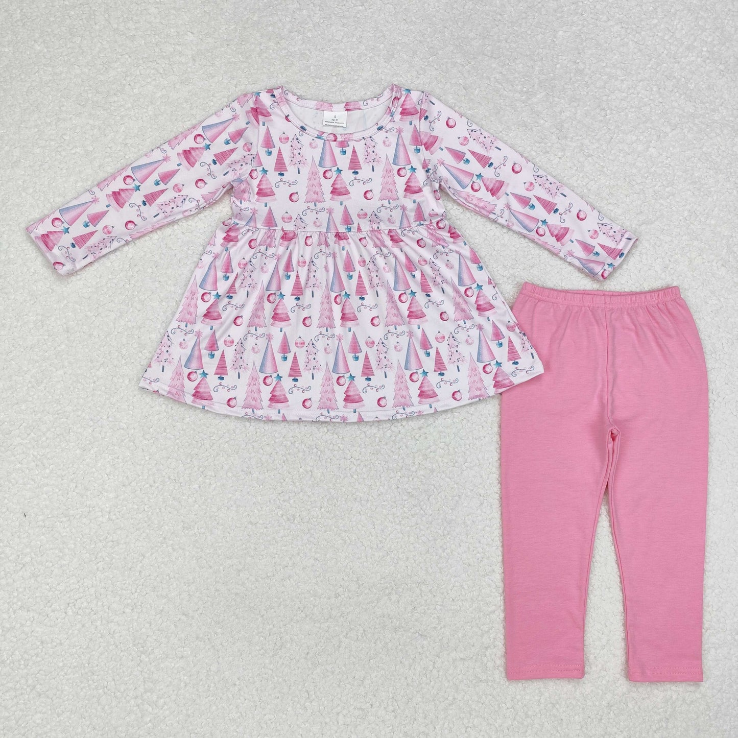 Baby Girls Christmas Tree Pink Outfit  With Pocket