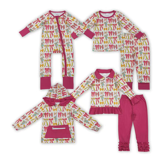 Sibling Baby Girls Colorful Bow Outfit/Hoodie Top/Romper