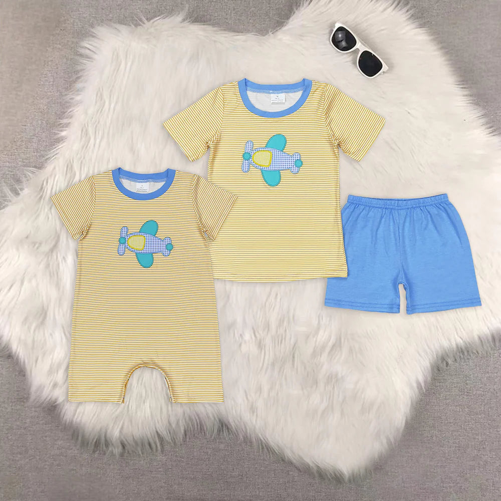 Baby Boys Sibling Brother Embroidery Aircraft Clothing