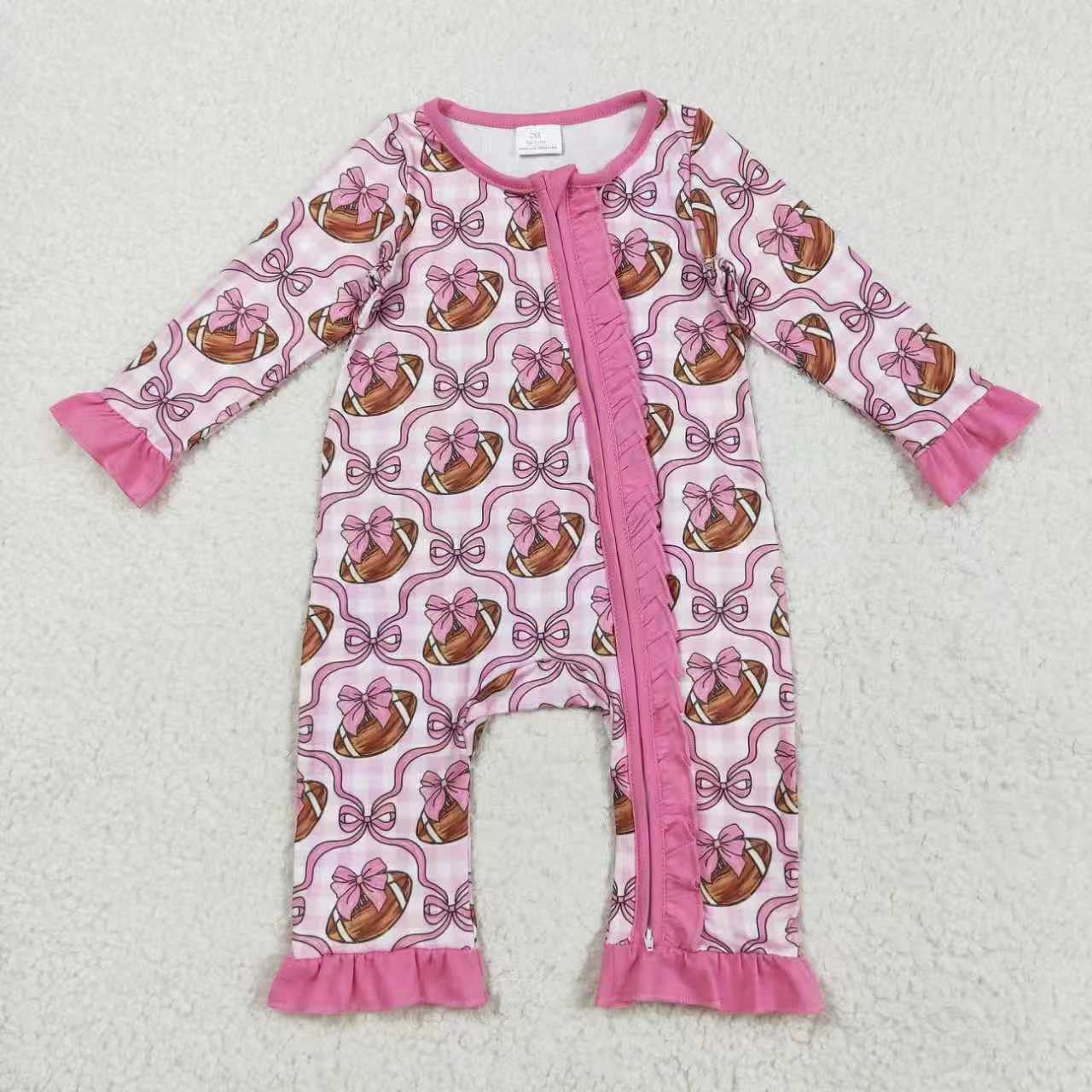 Sibling Girls Toddler Football Bow Long Sleeve Pajama Set and Romper