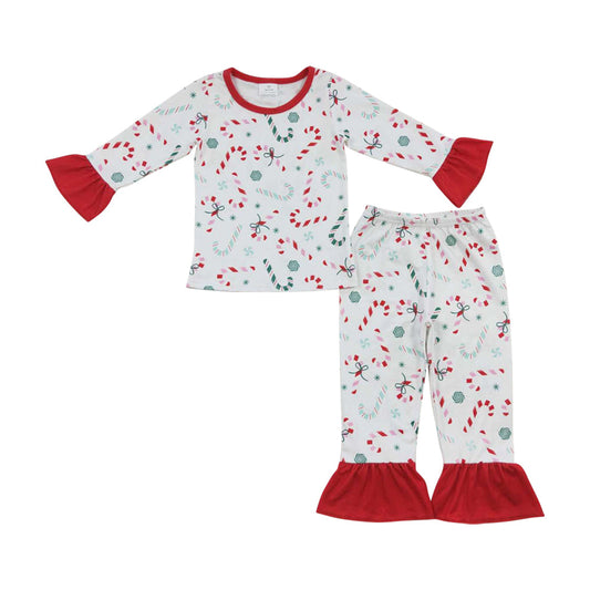 GLP0610 Christmas Girls Candy Cane Pajamas Outfit