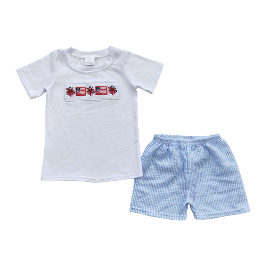 BSSO0253 Boys July 4th Embroidery Top Shorts Set